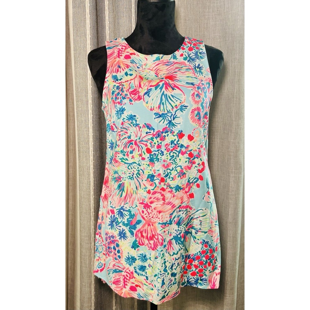 Lilly Pulitzer Donna Sleeveless Tunic Top Side Ties Koi Fish Floral Pink S